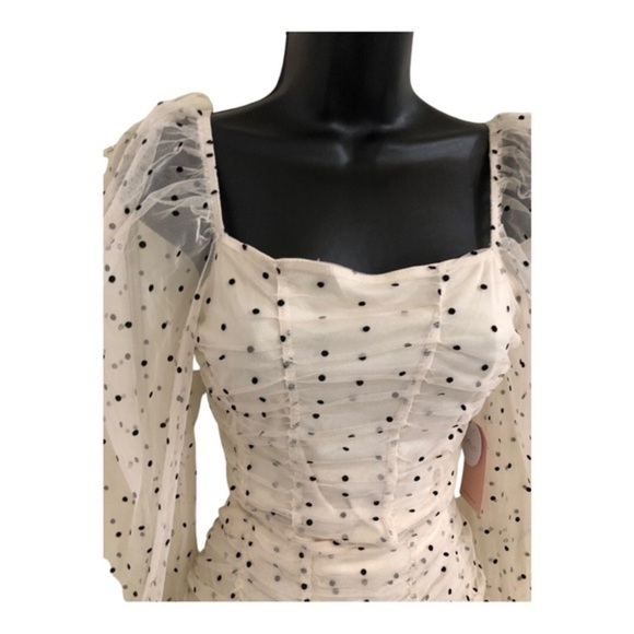 Cream 2pc polka dot chiffon tulle tufted sheer sleeve blouse &‎ skirt set size L - Picture 5 of 17